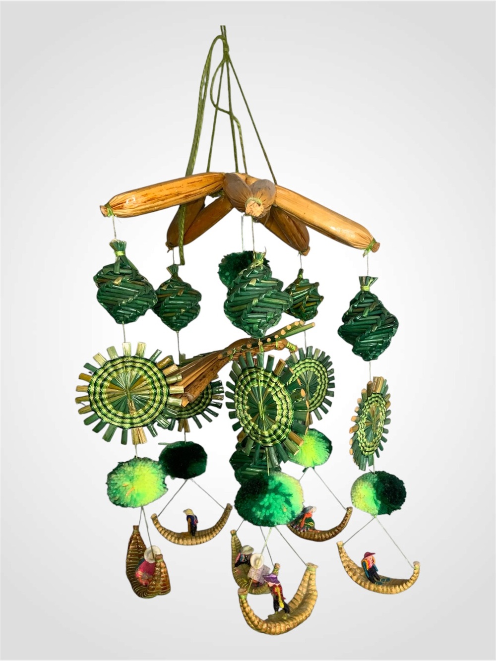 Hand Crafted Green Peruvian Hanging Mobile 10”X10”